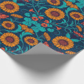 アールヌーボーデイジーの青と黄色 ラッピングペーパー (角)