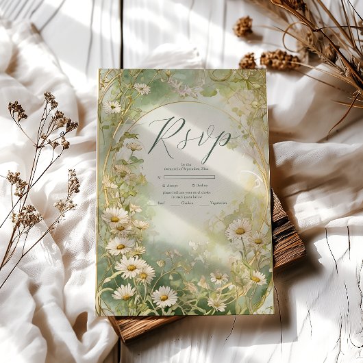 アールヌーボーデイジーアイボリーグ結婚リーン 出欠カード