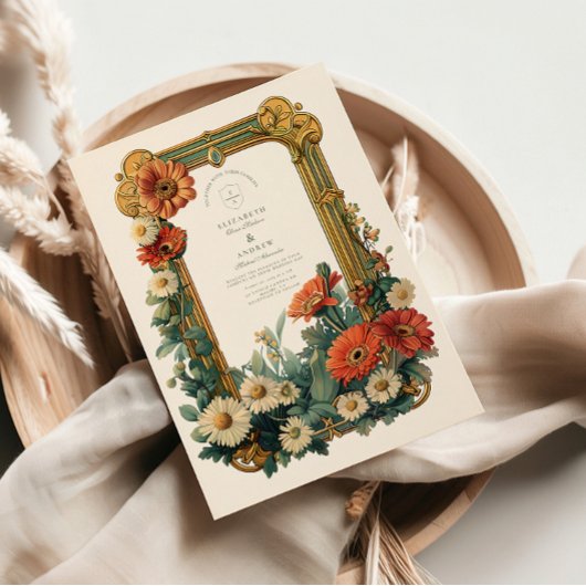 アールヌーボーデイジーガーベラフローラフレ結婚ーム 招待状