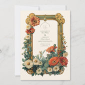 アールヌーボーデイジーガーベラフローラフレ結婚ーム 招待状 (正面)