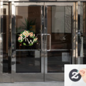 アールヌーボーデイジーリースモノグラムをパーソナライズ ウィンドウサイン (オフィスドア)