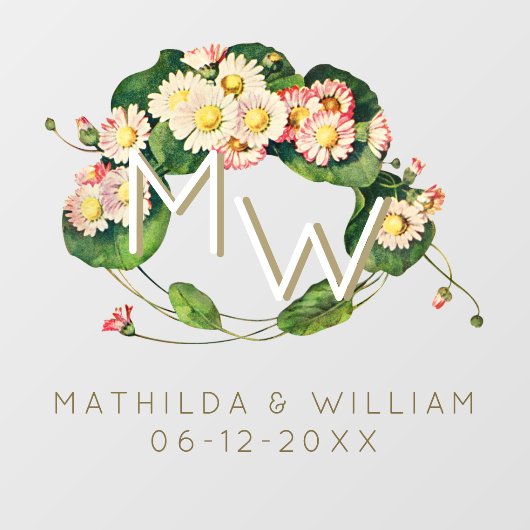 アールヌーボーデイジーリースモノグラムをパーソナライズ ウィンドウサイン (シート)