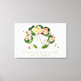 アールヌーボーデイジーリースモノグラムをパーソナライズ キャンバスプリント