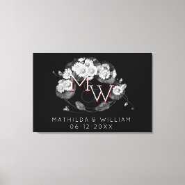 アールヌーボーデイジーリースモノグラムをパーソナライズ キャンバスプリント