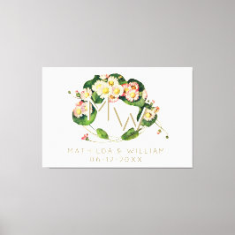 アールヌーボーデイジーリースモノグラムをパーソナライズ キャンバスプリント