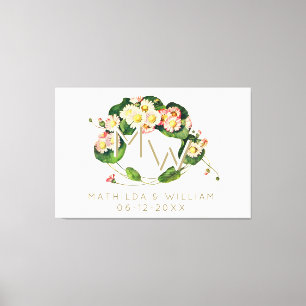 アールヌーボーデイジーリースモノグラムをパーソナライズ キャンバスプリント