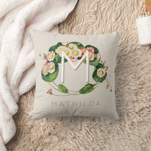 アールヌーボーデイジーリースモノグラムをパーソナライズ クッション (ブランケット)