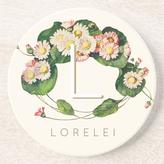 アールヌーボーデイジーリースモノグラムをパーソナライズ コースター (正面)