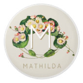 アールヌーボーデイジーリースモノグラムをパーソナライズ セラミックノブ (正面)