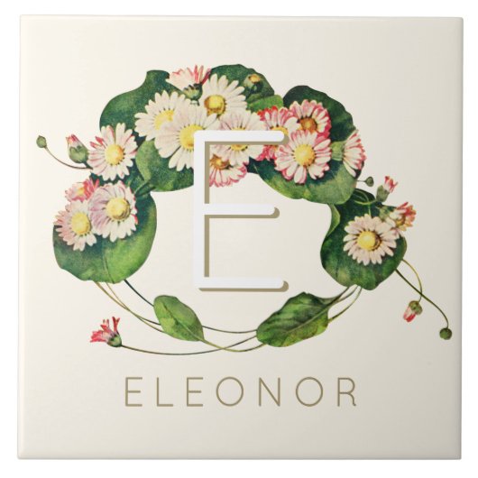 アールヌーボーデイジーリースモノグラムをパーソナライズ タイル (正面)