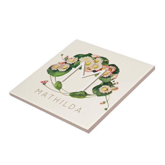 アールヌーボーデイジーリースモノグラムをパーソナライズ タイル (側面)