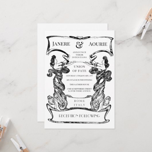 アールヌーボーデコ女子型枠枠 招待状 (正面/裏面インサイチュ)