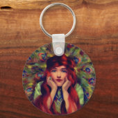 アールヌーボーデコ女性の孔雀エレガント羽 キーホルダー (正面)