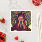 アールヌーボーデコ女性クジャクエレガントの羽 スタンダードカクテルナプキン (インサイチュ)