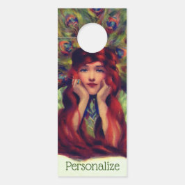 アールヌーボーデコ女性クジャクエレガントの羽 ドアノブサイン