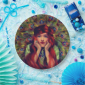 アールヌーボーデコ女性クジャクエレガントの羽 ペーパープレート (パーティー)