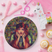 アールヌーボーデコ女性クジャクエレガントの羽 ペーパープレート (パーティー)