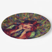 アールヌーボーデコ女性クジャクエレガントの羽 ペーパープレート (アングル)