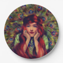 アールヌーボーデコ女性クジャクエレガントの羽