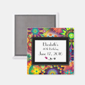 アールヌーボーデザイン花形模様誕生日 マグネット (正面/裏面)