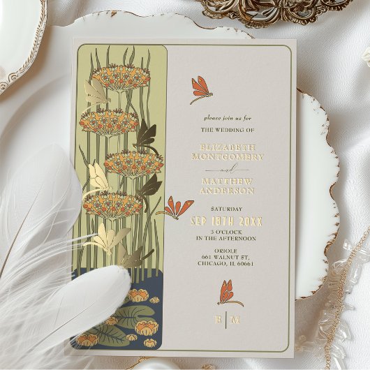 アールヌーボートンボとフローラ結婚ズ 箔招待状