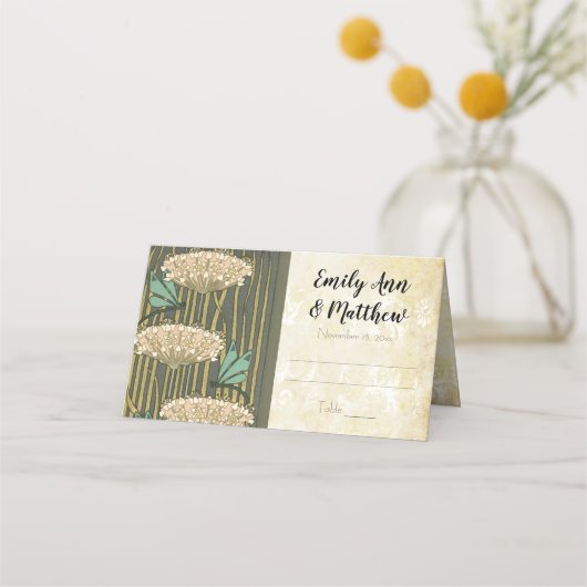 アールヌーボードラゴンフライリリー結婚パッツ プレイスカード (裏面)