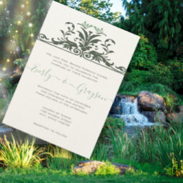 アールヌーボードラゴン淡い色のフイ結婚ミント 招待状