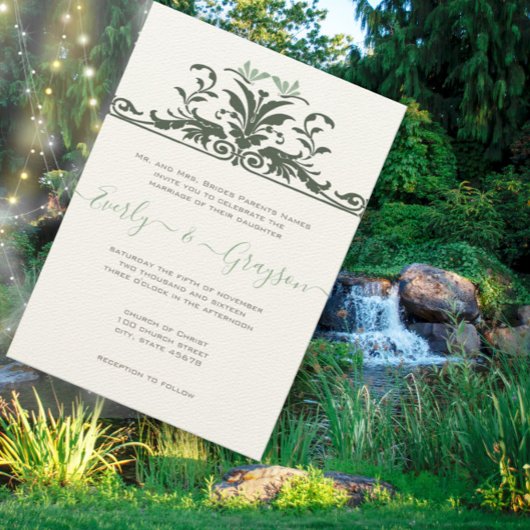 アールヌーボードラゴン淡い色のフイ結婚ミント 招待状