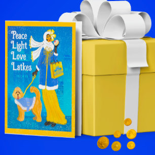 アールヌーボードードルドッグホリデーハヌッカカード サンキューカード