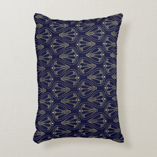アールヌーボーネイビーブルーと金ゴールド アクセントクッション (正面(垂直))