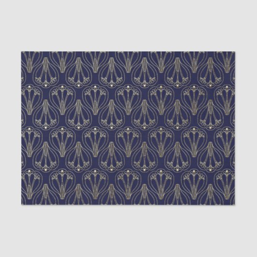 アールヌーボーネイビーブルーと金ゴールド 薄葉紙 (正面)