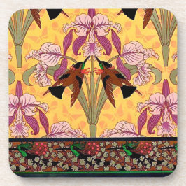 アールヌーボーハミングバードとフラワーバーニュイル コースター