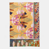 アールヌーボーハミングバードとランの花 キッチンタオル (縦)