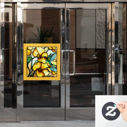 アールヌーボーハミングバードガーデンフェイクステンドグラス ウィンドウサイン (オフィスドア)