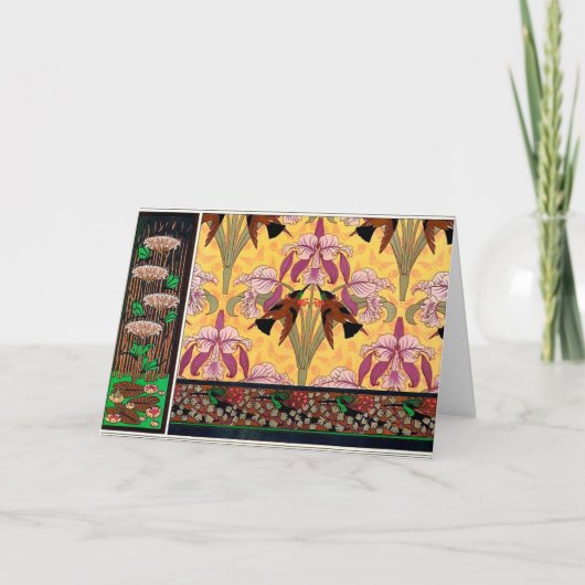 アールヌーボーハミングバードフラワーベルヌイアート カード (正面)