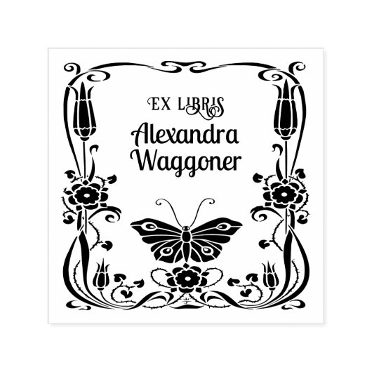 アールヌーボーバタフライフレームExライブラリ図書室 セルフインキングスタンプ (デザイン)