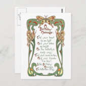 アールヌーボーバタフライ誕生日 ポストカード (正面/裏面)