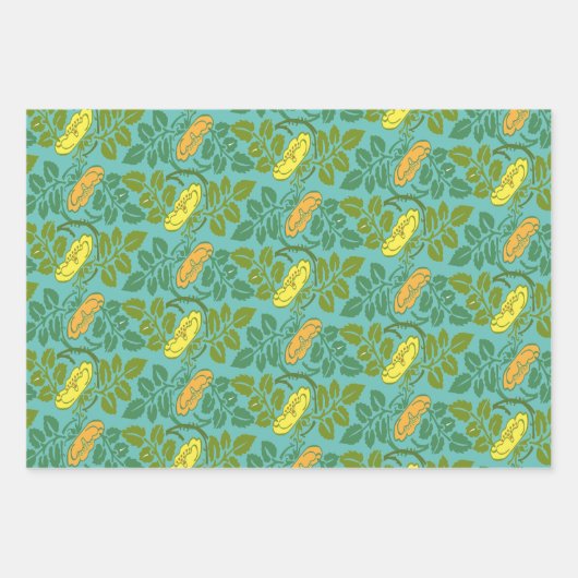 アールヌーボーバターカップフローラ三色ダマスク ラッピングペーパーシート (正面3)