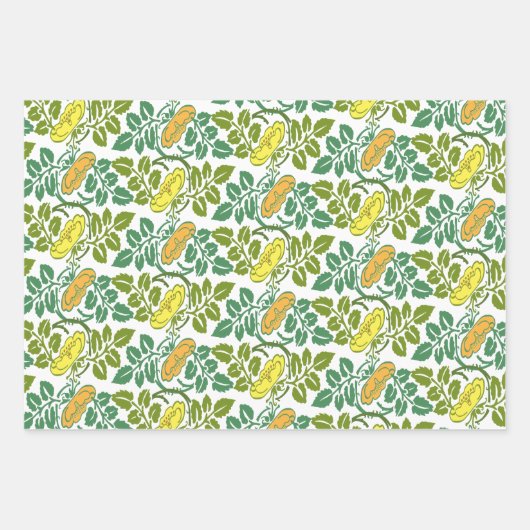 アールヌーボーバターカップフローラ三色ダマスク ラッピングペーパーシート (正面)