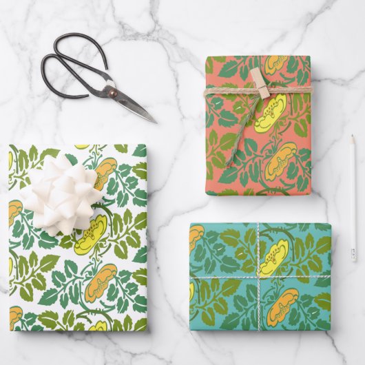 アールヌーボーバターカップフローラ三色ダマスク ラッピングペーパーシート (正面)