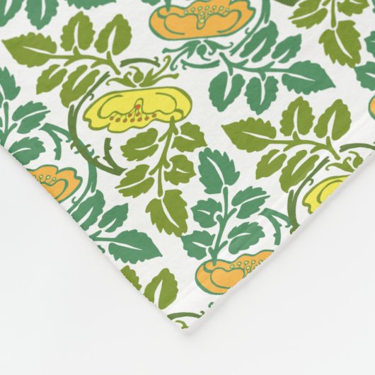 アールヌーボーバターカップフローラ壁紙ダマスク フリースブランケット (角)