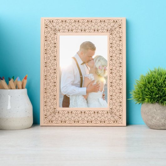 アールヌーボーバラの花と葉のパターン レーザー彫刻フレーム