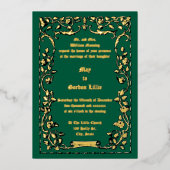 アールヌーボーバラスクロール縁どの結婚フローラ 箔招待状 (正面)