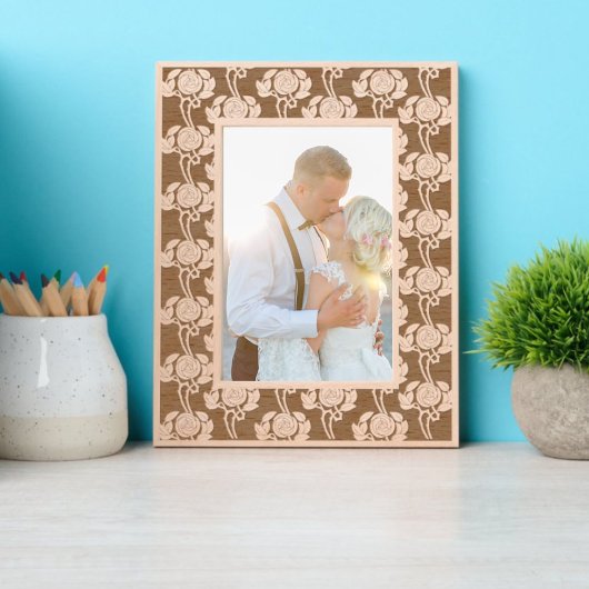 アールヌーボーバラフローラ&葉パターン レーザー彫刻フレーム