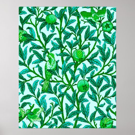 アールヌーボーバードアンドザクロターコイズ&アクア ポスター (正面)