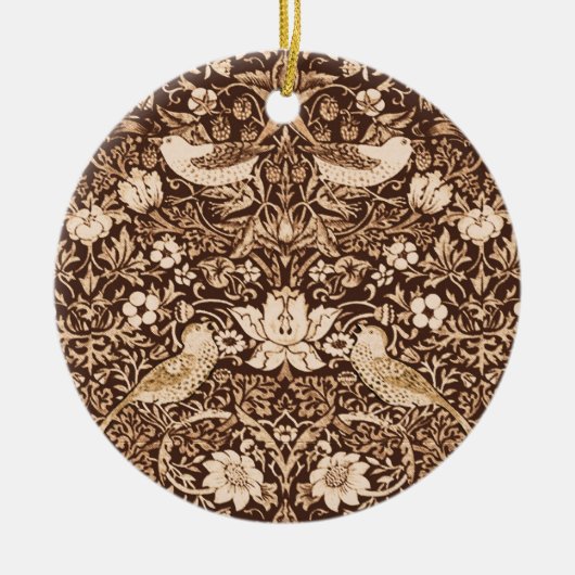 アールヌーボーバードアンドフラワータペストリー、ダークブラウン セラミックオーナメント (正面)
