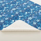 アールヌーボーバードアンドフラワータペストリー、ダークブルー シェルパブランケット (3/4)