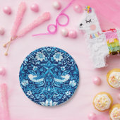 アールヌーボーバードアンドフラワータペストリー、ダークブルー ペーパープレート (パーティー)