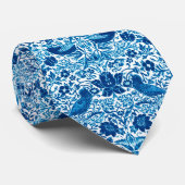 アールヌーボーバードアンドフラワータペストリー、ブルー&ホワイト ネクタイ (ロール)