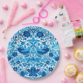 アールヌーボーバードアンドフラワータペストリー、ブルー&ホワイト ペーパープレート (パーティー)